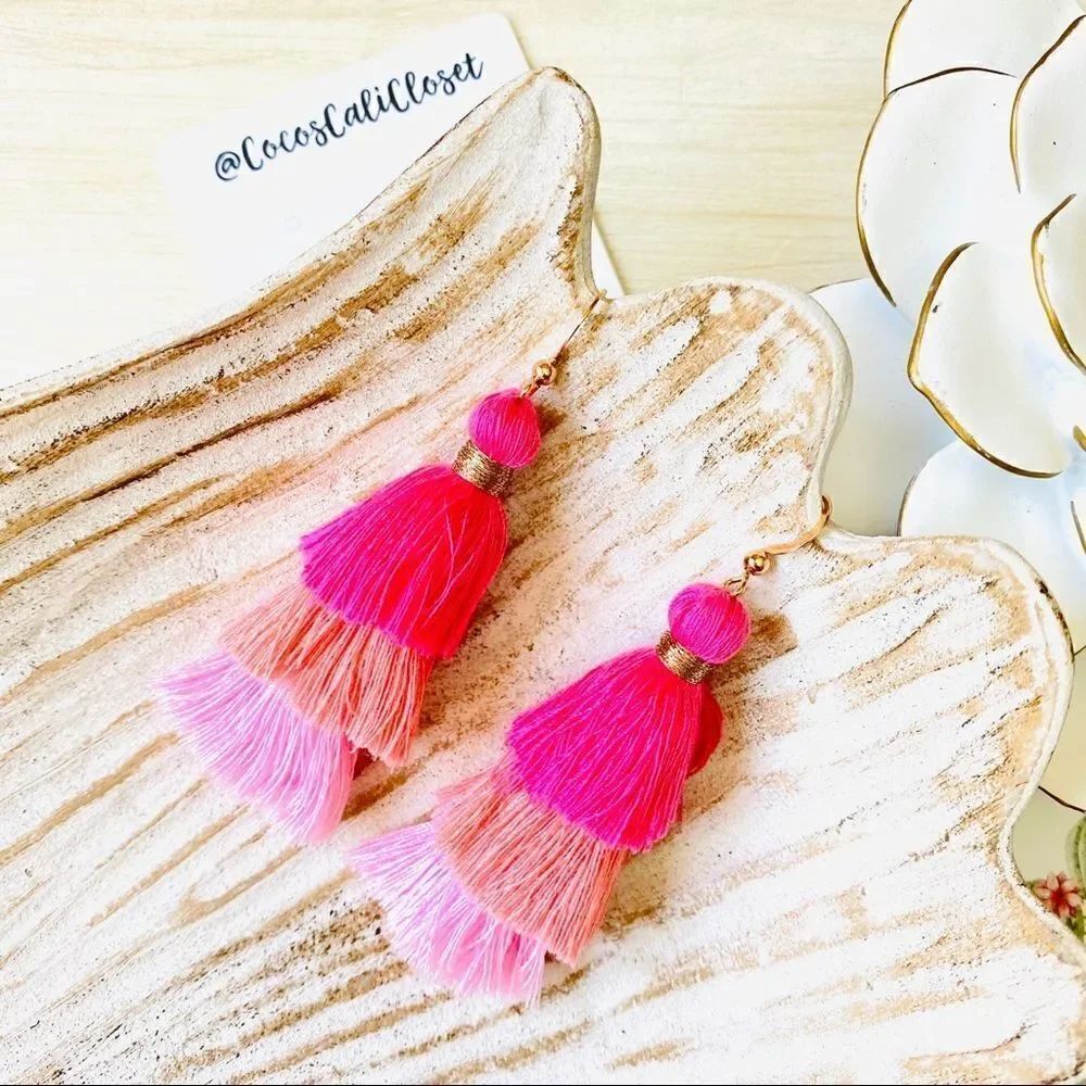 Pink Ombre Tassel Drop Earrings NWT